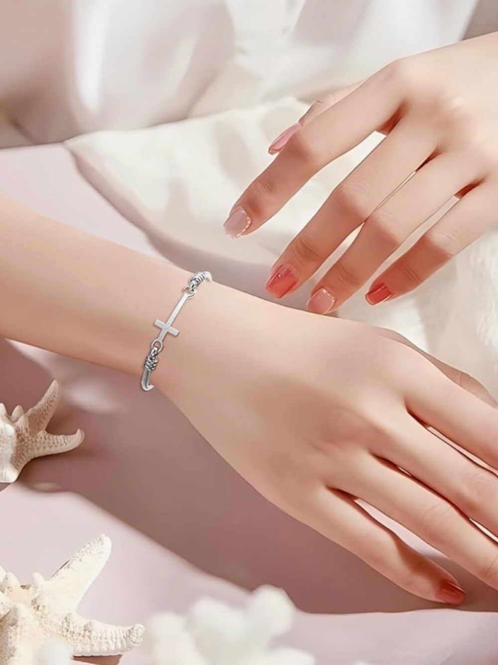 Cable Wire Cross Cuff Bracelet Polished stainless steel